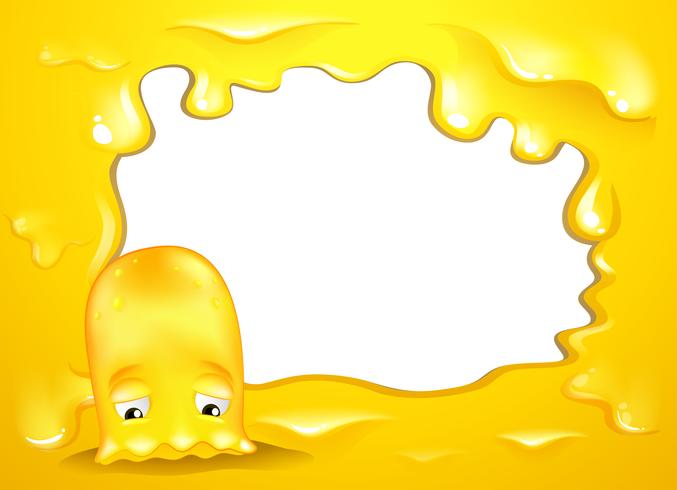 A yellow border design with a sad monster vector