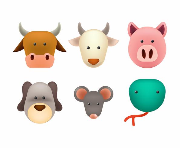 Conjunto de caras de animales vector