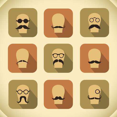 Icons set of hipster mustaches and glasses vector