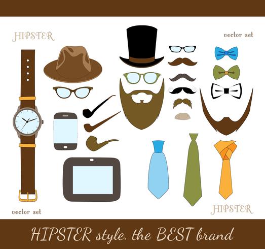 Hipster Accessory Icons Set vector