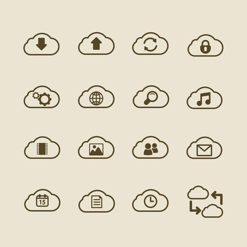 Generic cloud computing iconset, contour flat vector