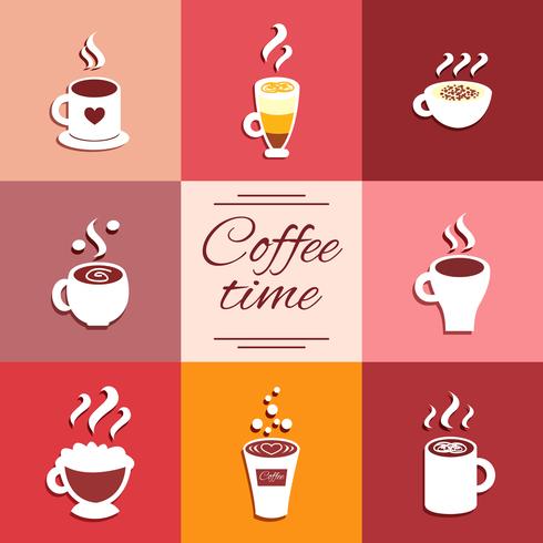 Collection of cup icons with hot coffee drinks vector