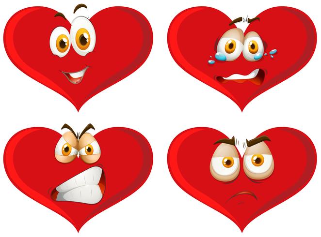 Red hearts with facial expressions vector