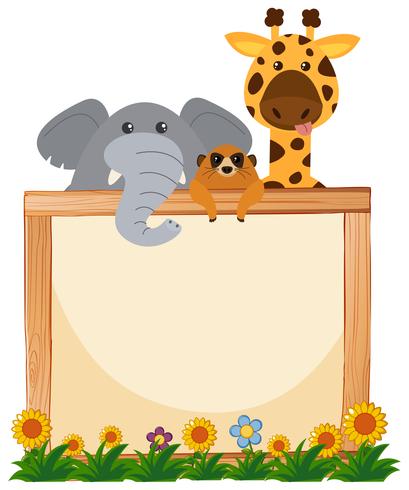 Border template with elephant and giraffe in background vector