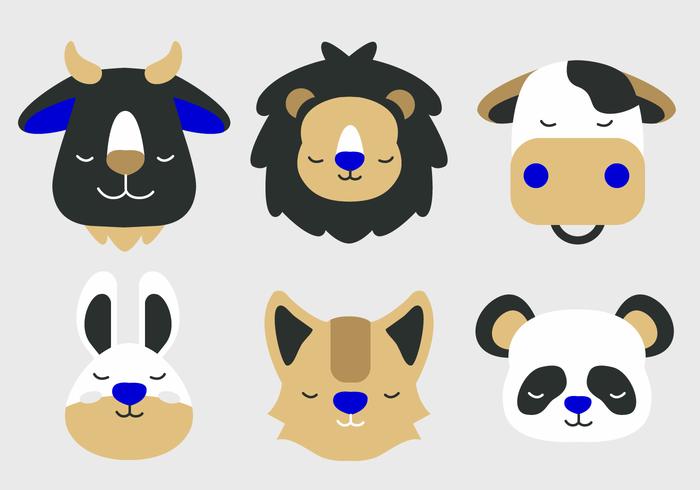 Animal Face Set Vector Flat Illustration