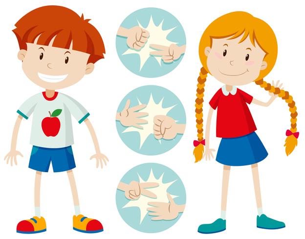 Kids playing rock scissors paper vector