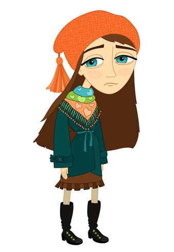 Sad girl standing alone and not smiling vector