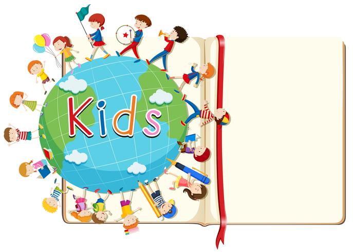 Blank book and kids around the world vector