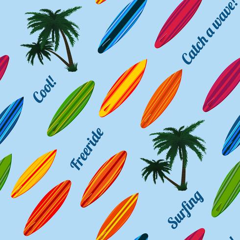 Seamless vacation pattern with surfboards vector