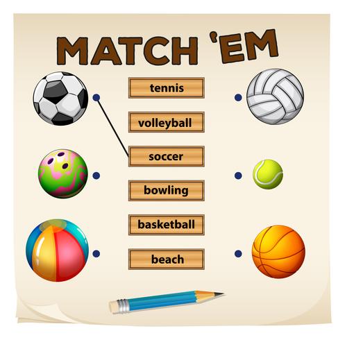 Matching game with sports and balls vector