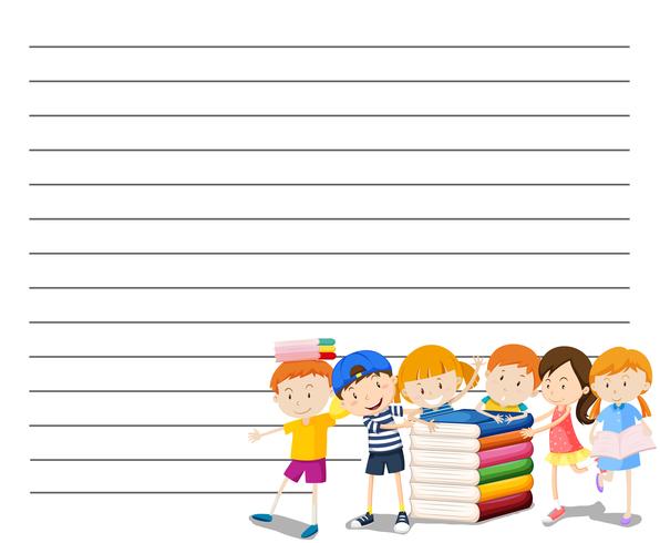 Line paper template with kids reading book background vector