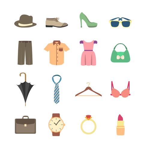 Iconos de moda y accesorios de ropa. vector