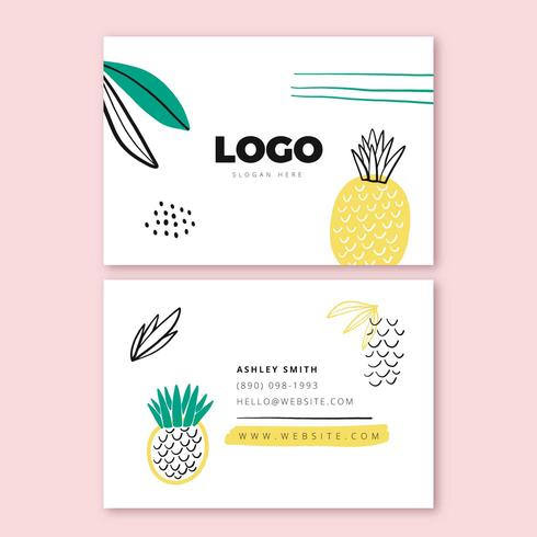 Hand Drawn Business Card Template With Pinepple And Leaves vector