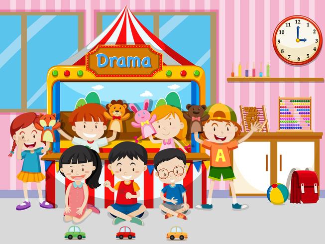 Happy kids playing in classroom vector