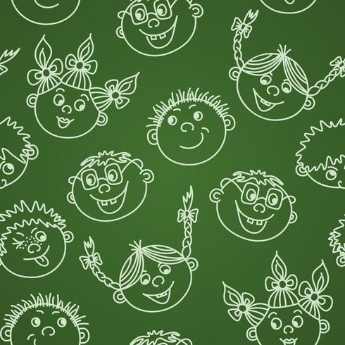 Seamless doodle smiling kids faces on chalkboard vector