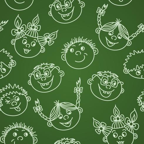 Doodle inconsútil caras sonrientes de los niños en la pizarra vector