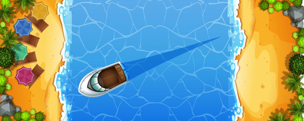 Top view of boat in the ocean vector