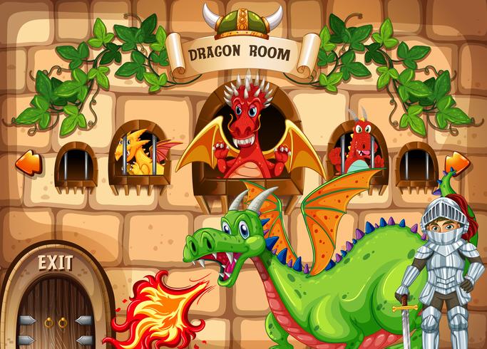 Game template with dragon and knight vector