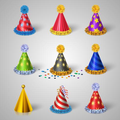 Conjunto de iconos de sombrero de fiesta vector