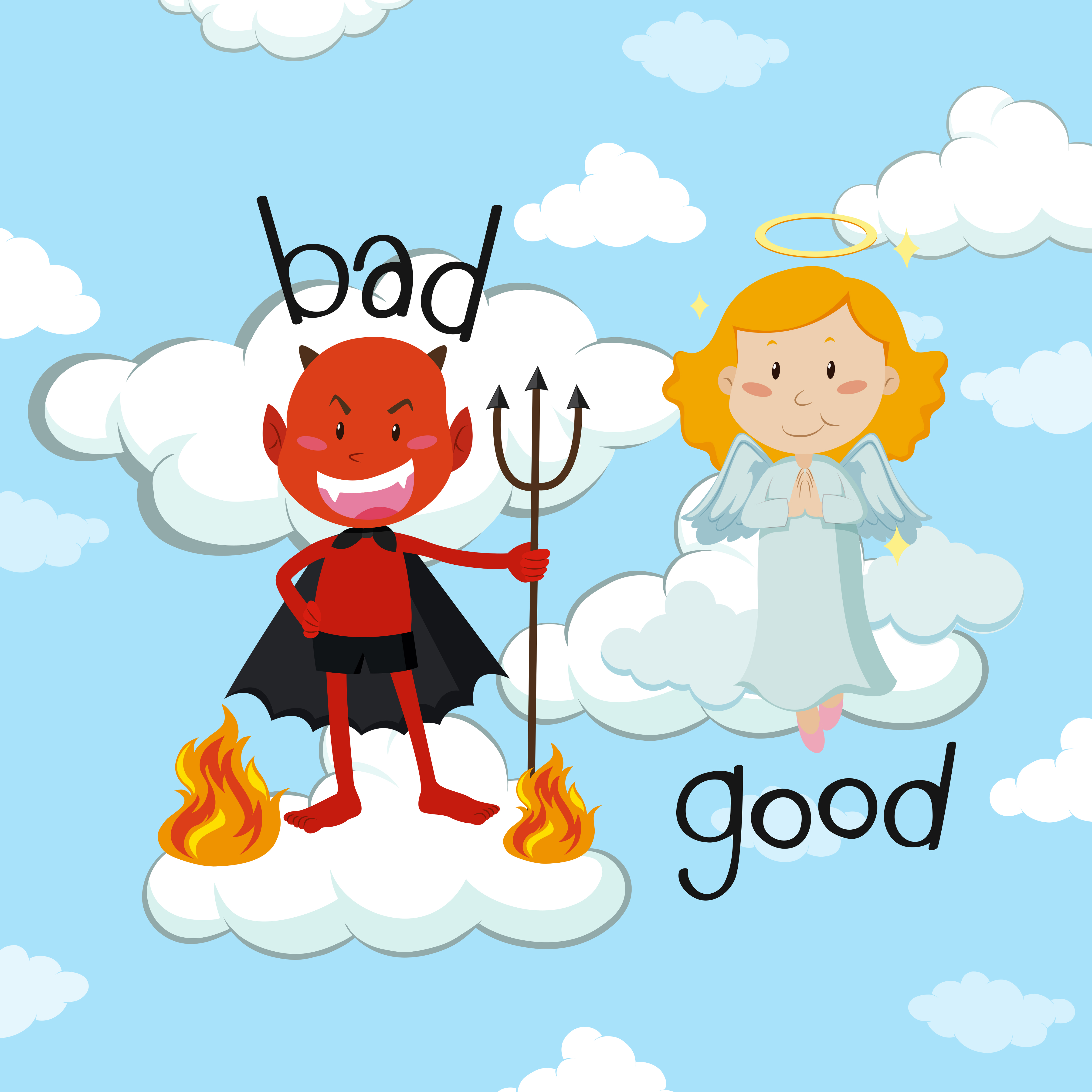 Opposite word for bad and good with angel and devil 430464 Vector Art