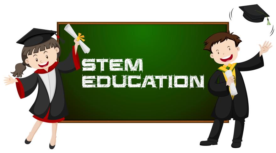 Stem education and two graduated students vector