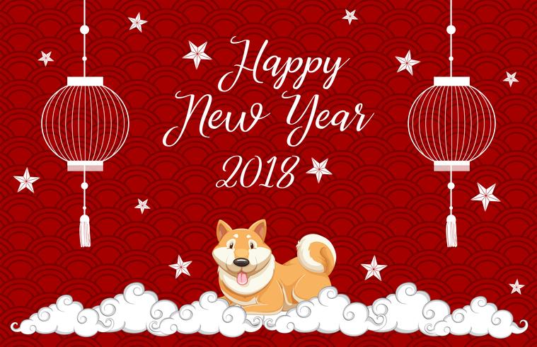 New year card template with dog on red background vector