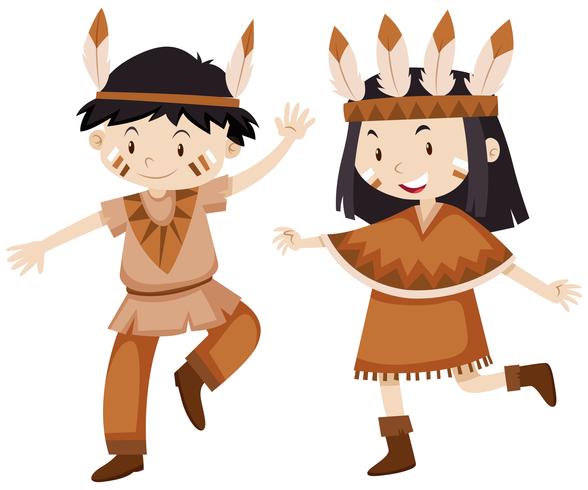 Two kids dressed as indians vector