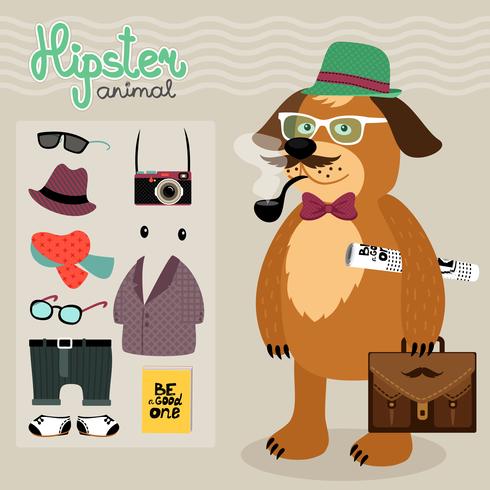 Hipster elements for puppy dog vector