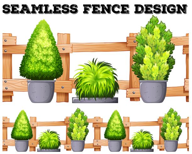 Seamless design with fence and potted plants vector