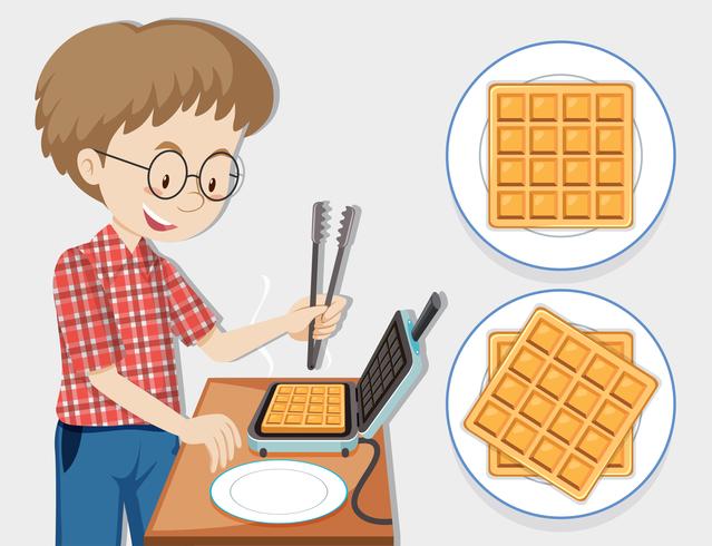 Man making waffle with waffle maker vector