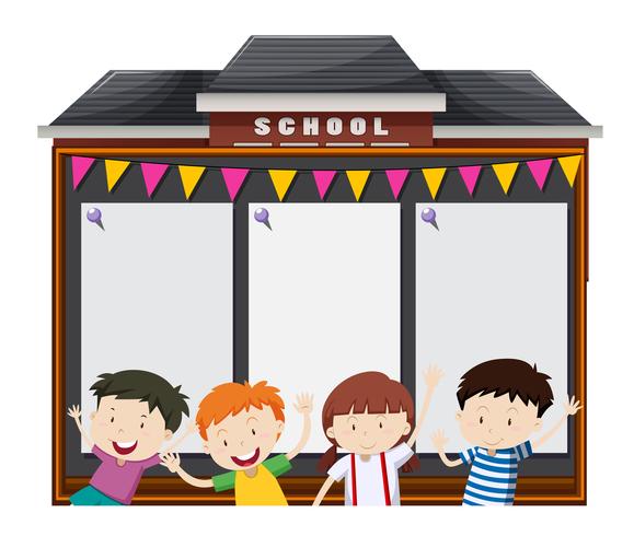 Border template with students at school vector