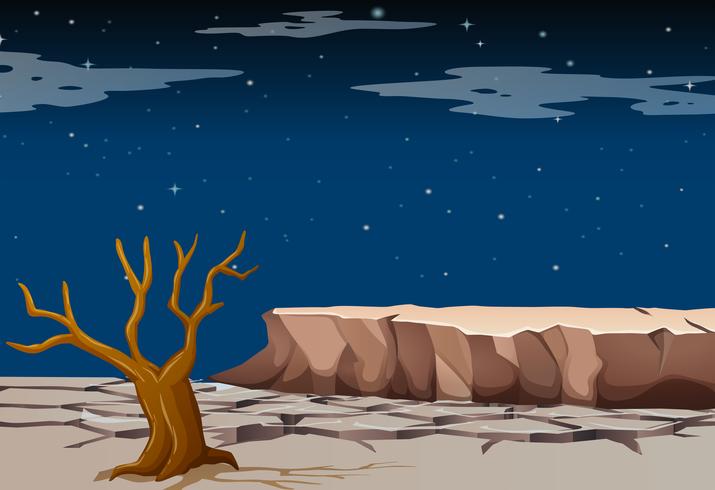 Nature scene with dry land at night time vector