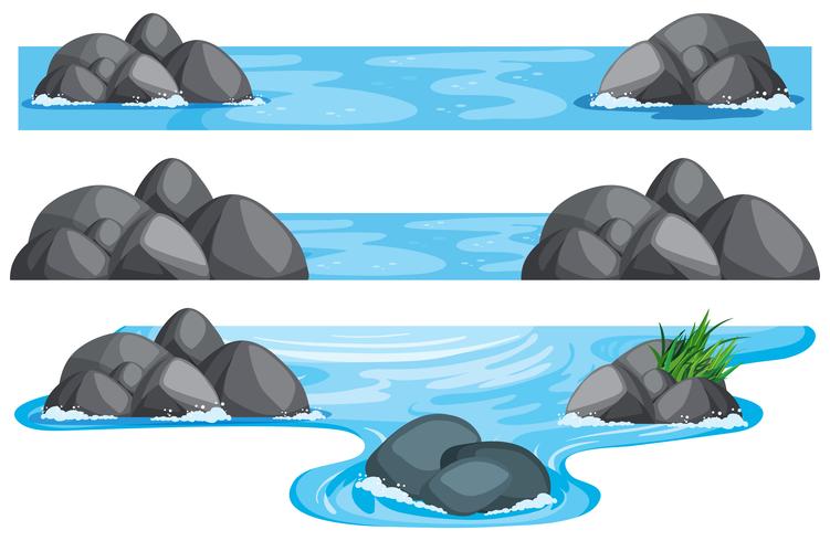 Tres escenas de rio y lago. vector