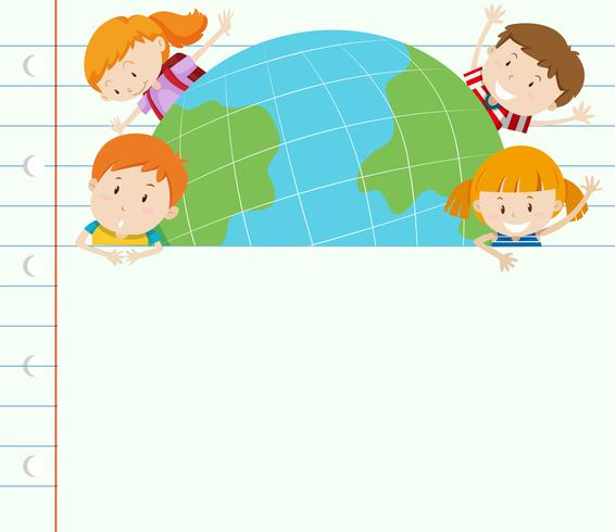 Plantilla de banner con niños felices en la tierra vector