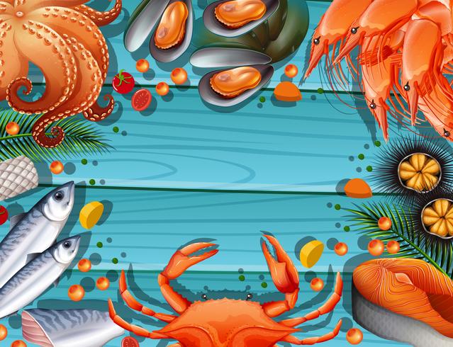 Border template with different seafood vector