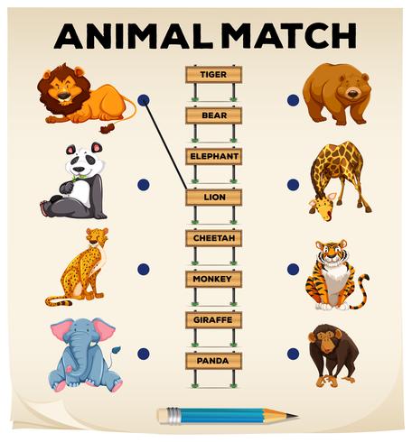 Animal matching with pictures and words vector