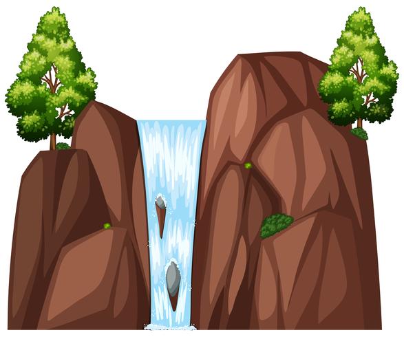Waterfall and two big trees vector