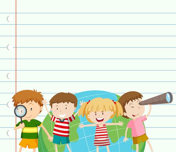 Paper template with kids and earth vector