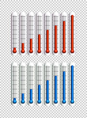 Líquidos azules y rojos en termómetros. vector