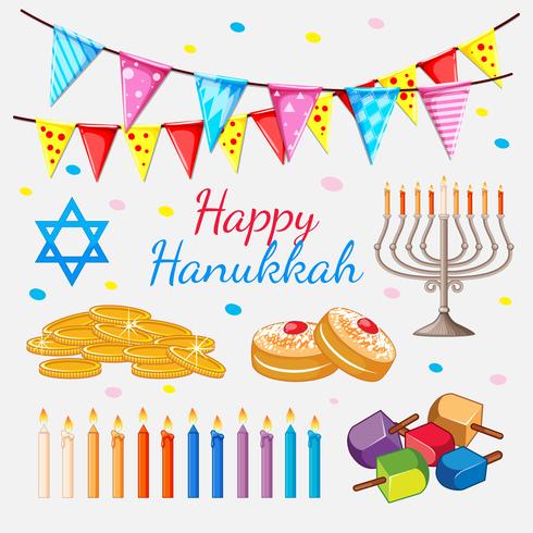 Feliz tema de Hannukkah con monedas de oro y velas vector