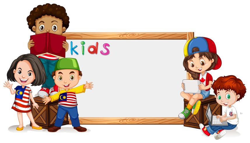 Plantilla de borde con muchos niños vector