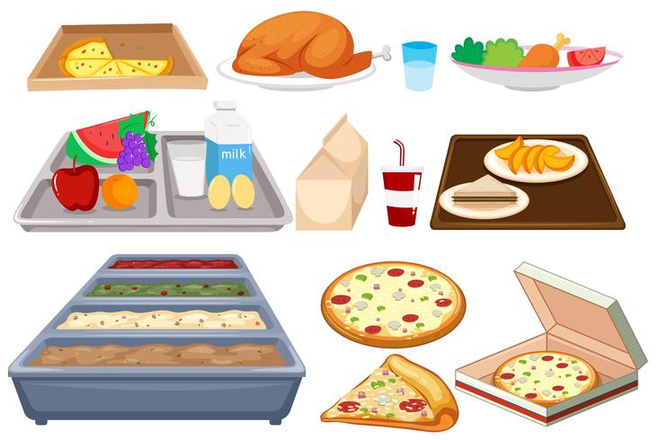 Different types of food on whtie background vector