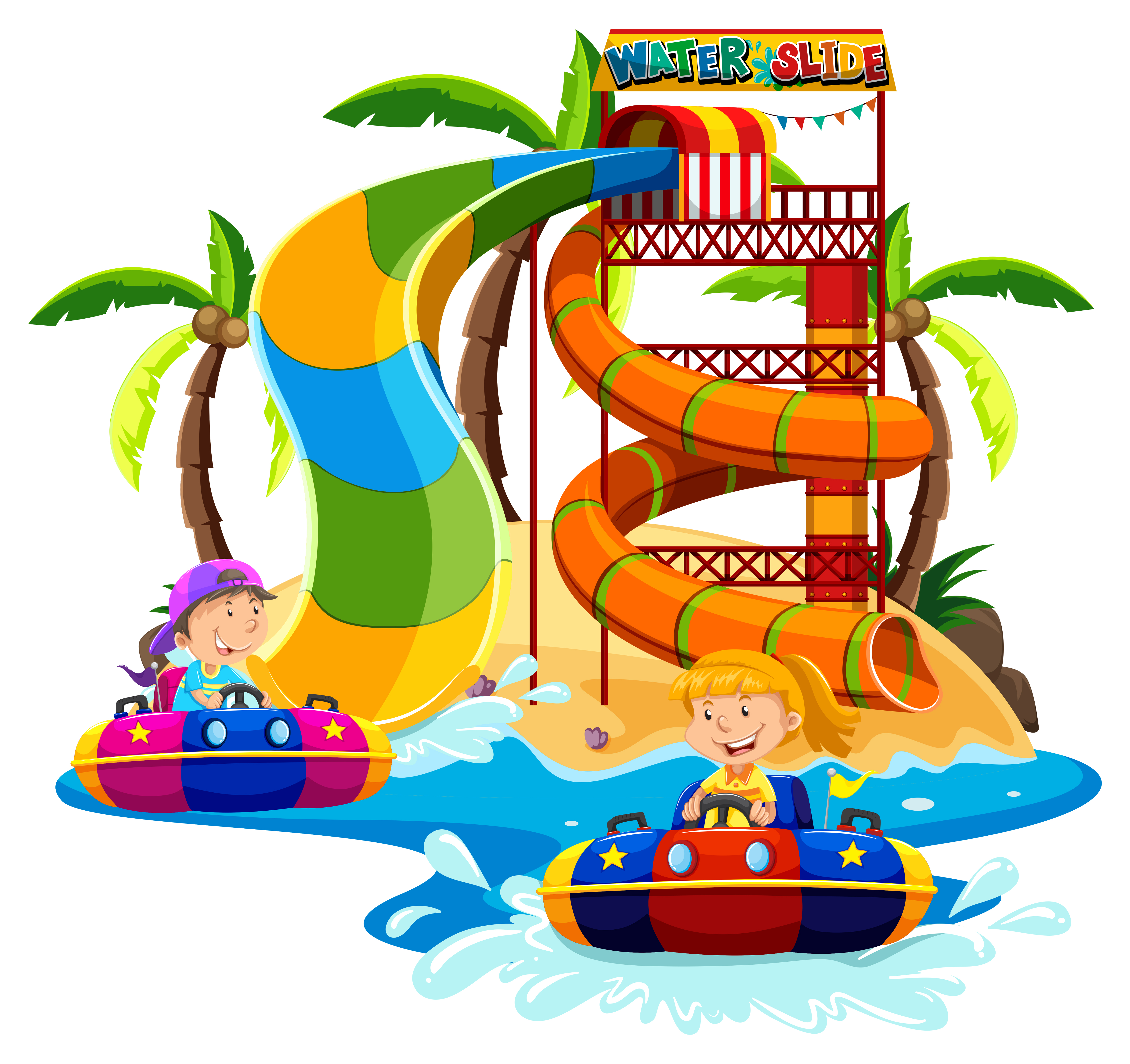 Boy and girl playing water slide 430757 Vector Art at Vecteezy