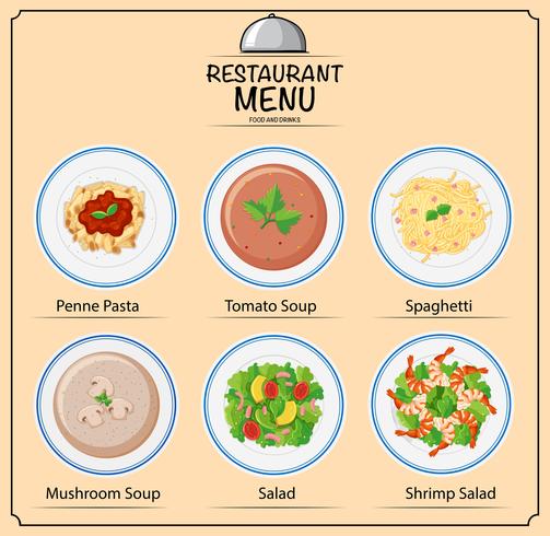 Diferentes tipos de platos en el menú. vector