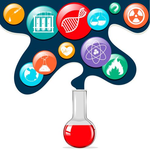Science symbols and glass beaker vector