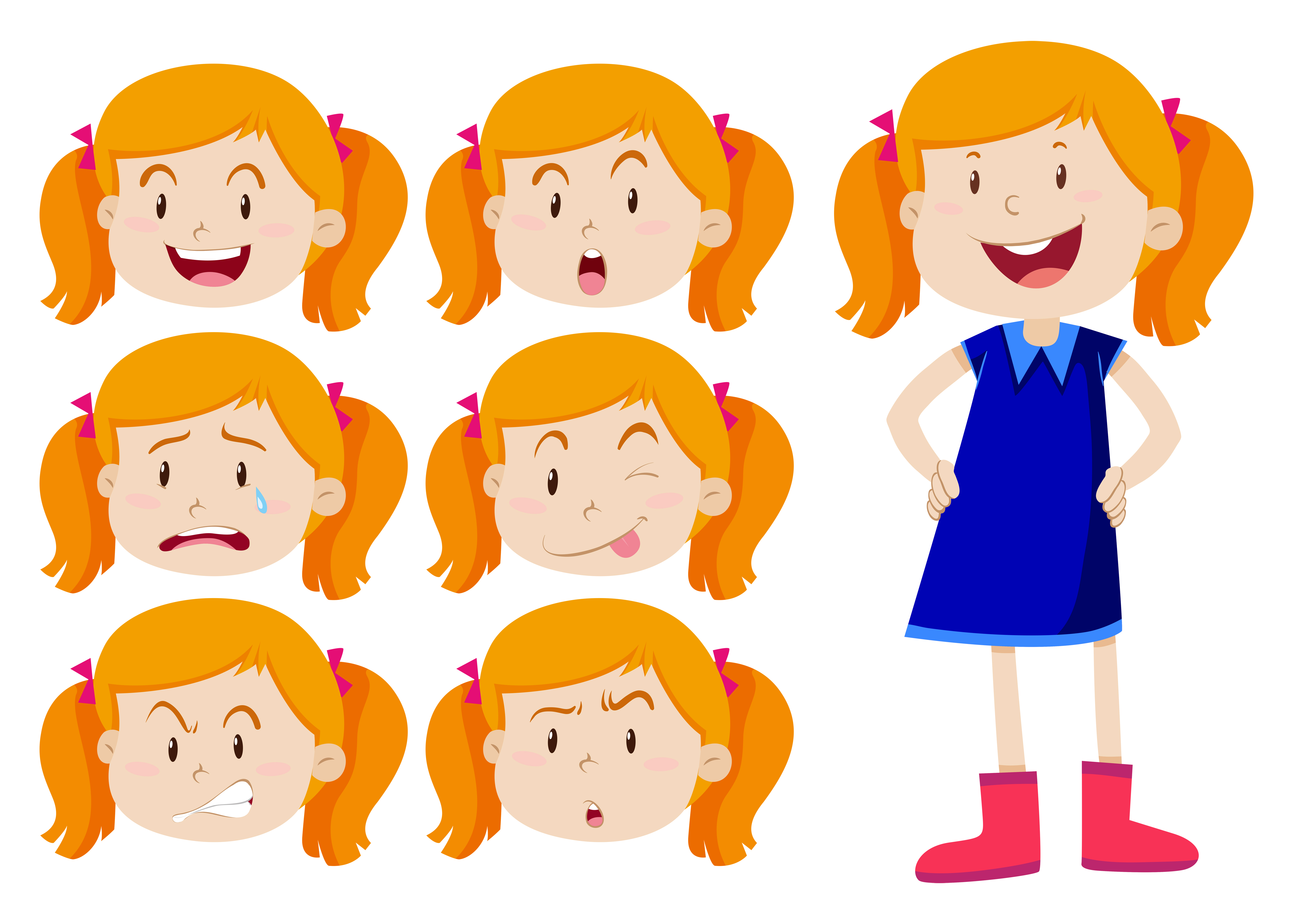 Chica con diferentes expresiones faciales. 430837 Vector en Vecteezy