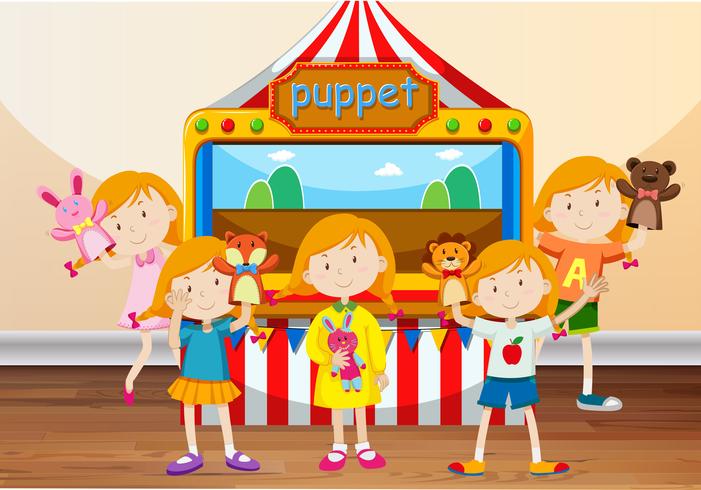 Children playing with hand puppets vector