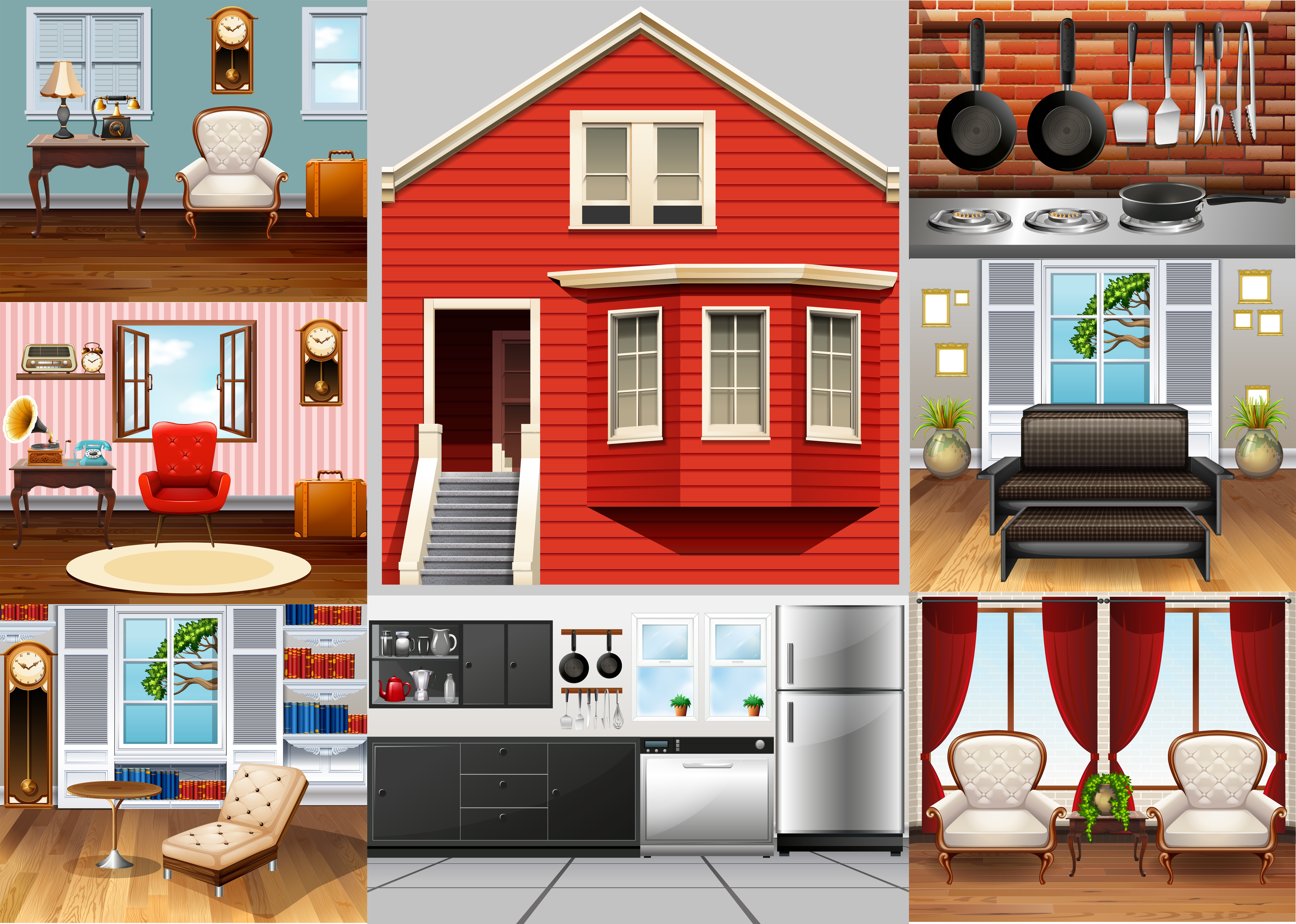 Different rooms in the house 430867 Vector Art at Vecteezy