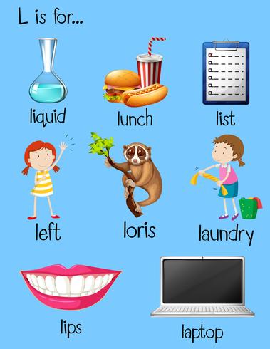 Many words begin with letter L vector