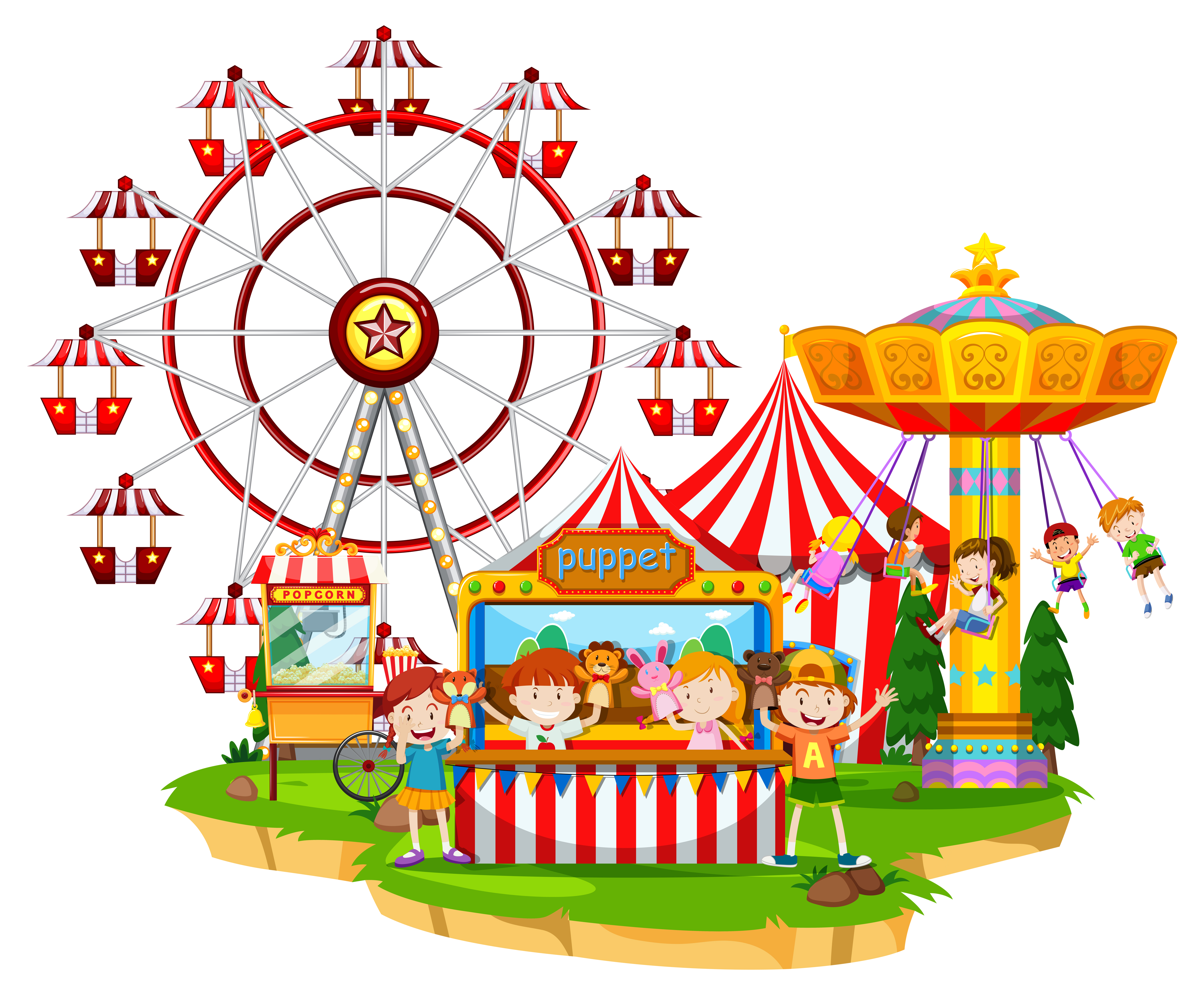 Funfair перевод на русский. Парк аттракционов для детей. Аттракционы иллюстрация. Парк аттракционов мультяшный. Парк развлечений рисунок.